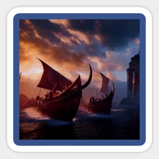 Viking Raiders on Longships Sticker